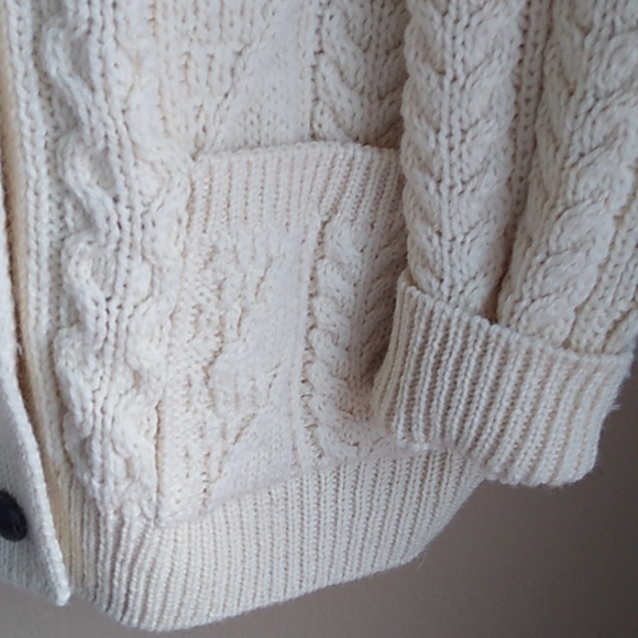 British Wool Cable Knit Cardigan Button Front Sweater Size L Grandpa Sty… - Picture 5 of 11